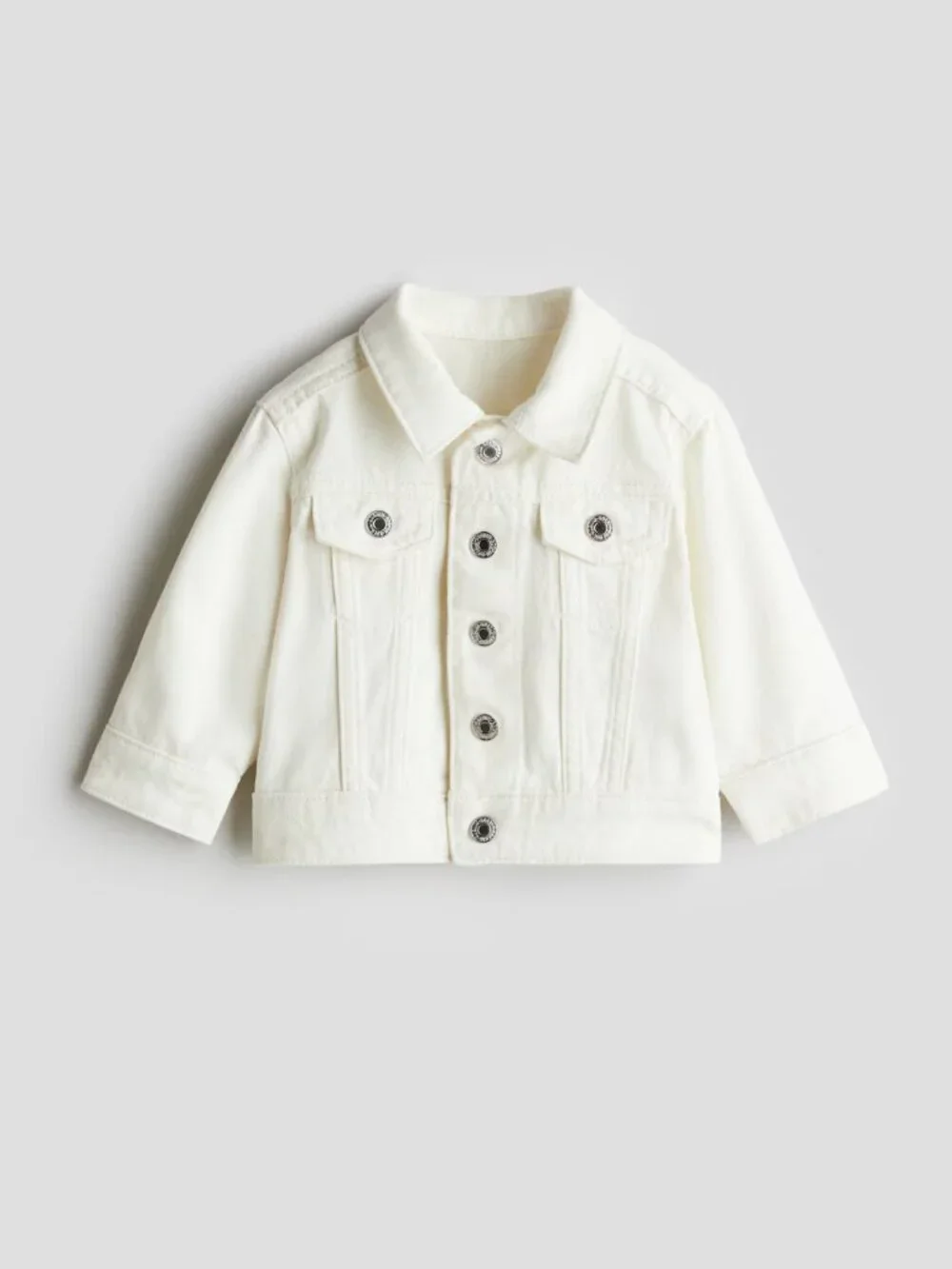 NEW H&M Kids Baby White Denim Jean Jacket Silver Button 1.5-2Y